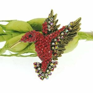 Gorgeous Red Crystal Hummingbird Brooch.